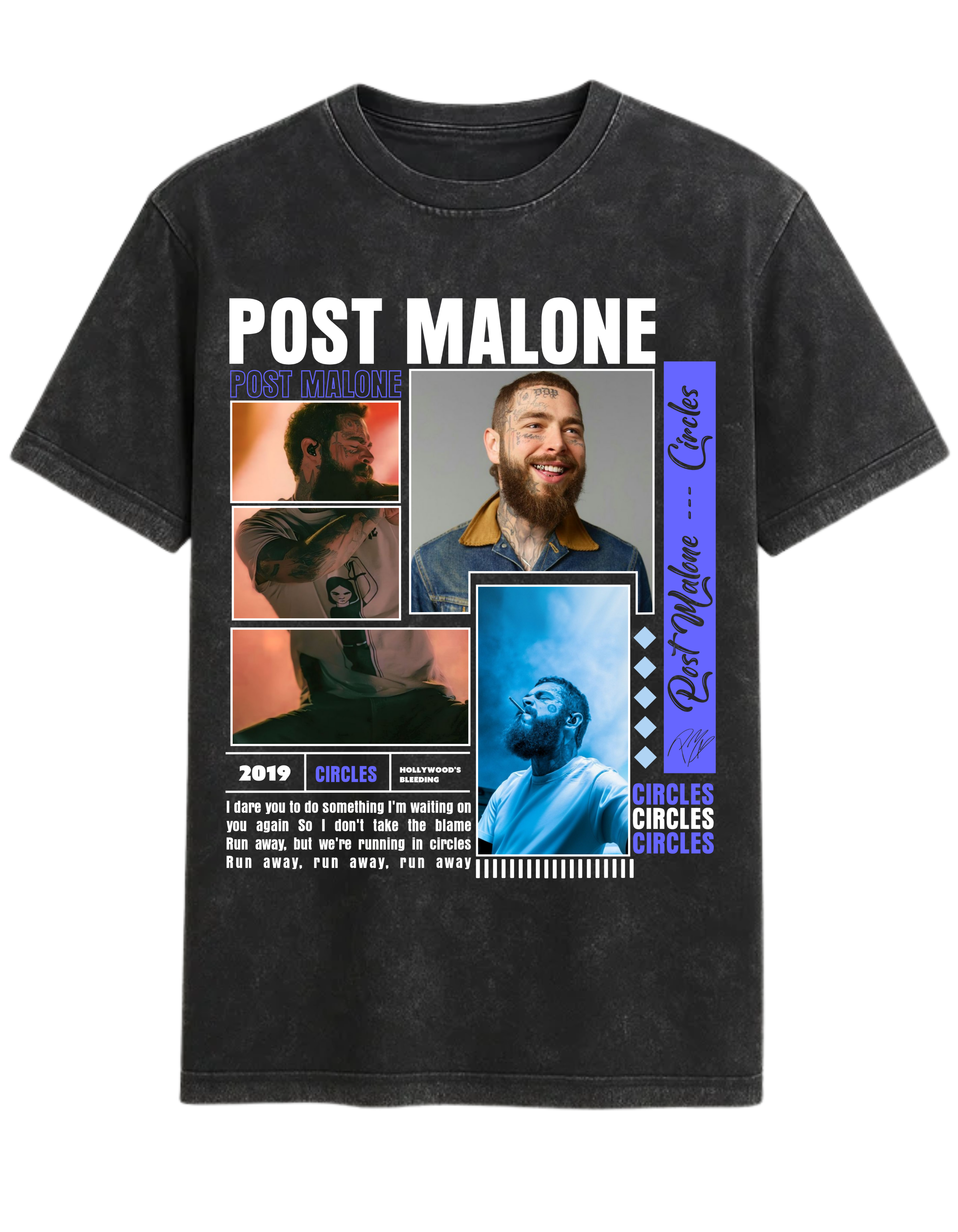 Post Malone Circles Tee - oversized hip hop t-shirt with bold collage graphic