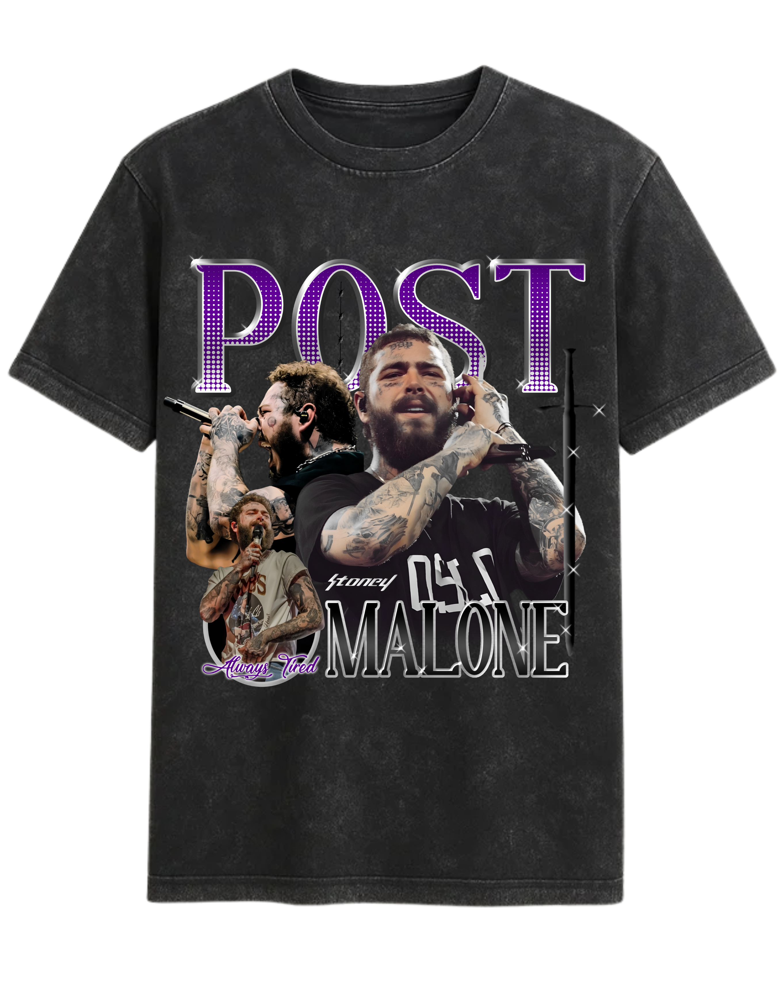 Post Malone Stoney Oversized Tee - hip hop t-shirt with Stoney era performance collage