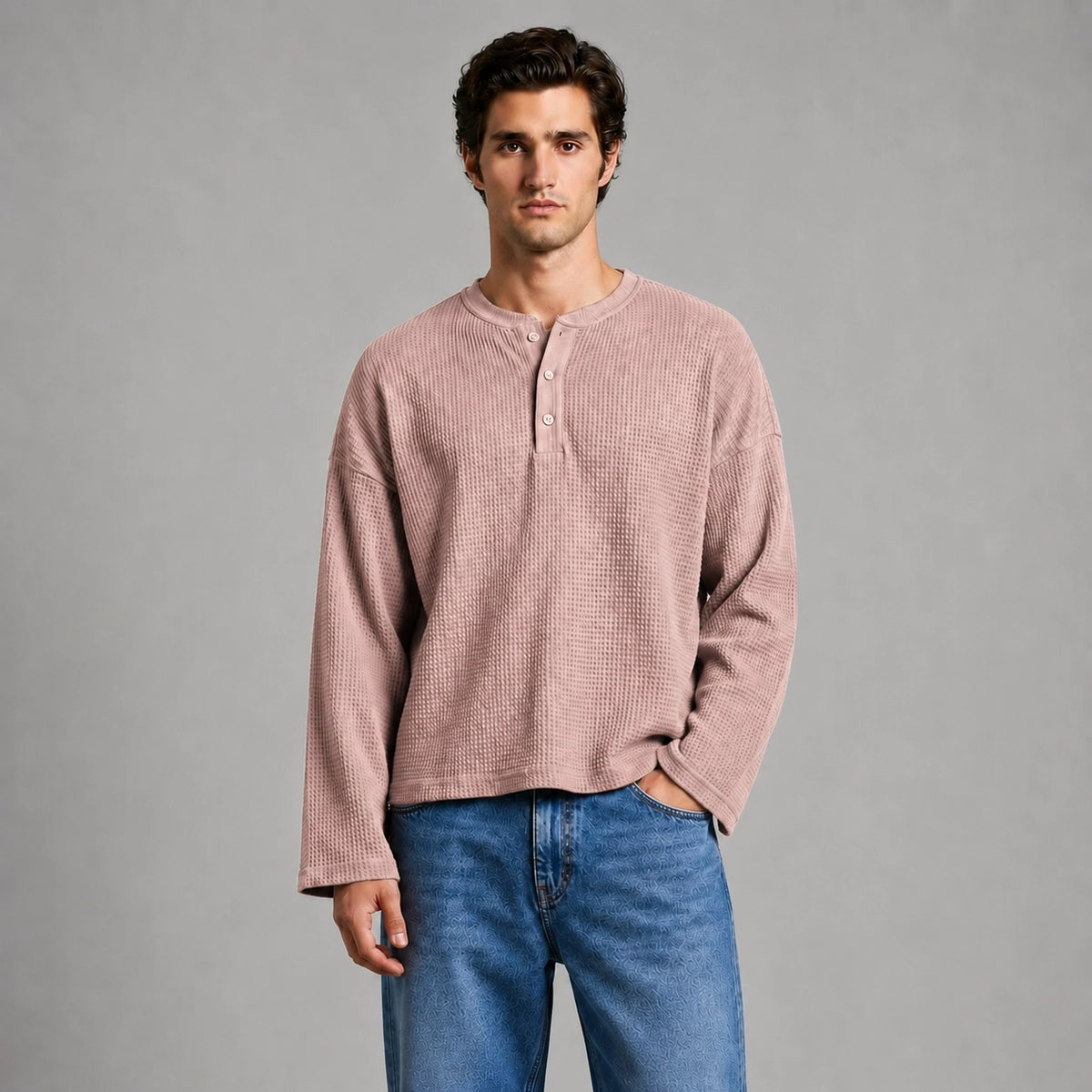 TAUPE WAFFLE HENLEY