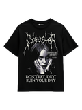 Billie Eilish Quote Tee - oversized t-shirt with monochrome portrait and statement typography