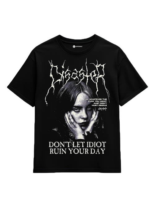 Billie Eilish Quote Tee - oversized t-shirt with monochrome portrait and statement typography