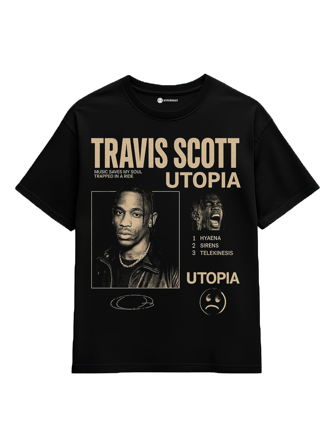 Travis Scott Utopia Tee - oversized hip hop t-shirt with Utopia album-inspired graphic