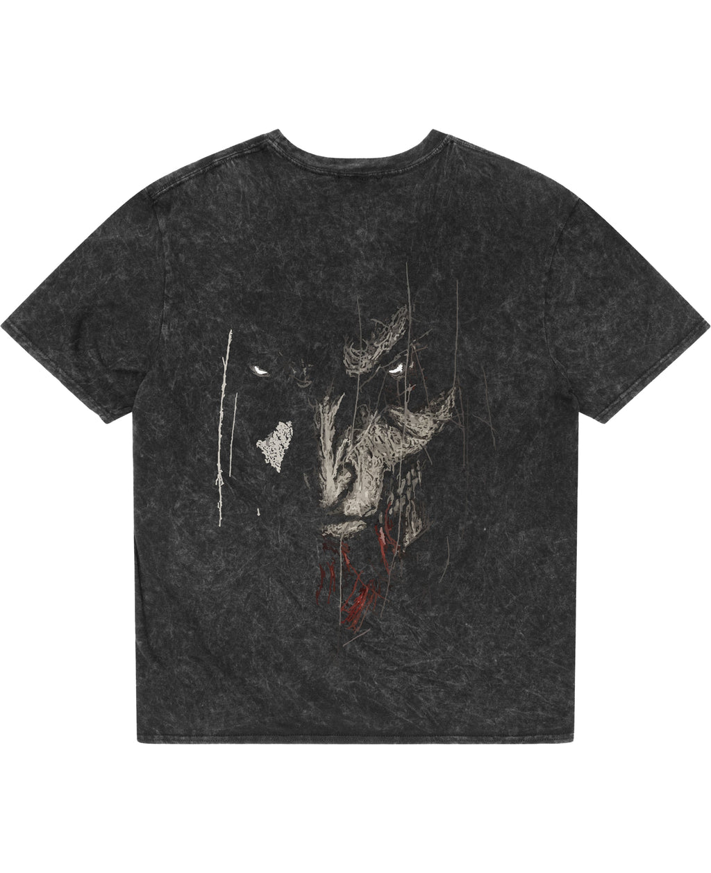 Phantom Rage Washed Tee - back view, oversized acid-wash t-shirt with crimson accent detailing