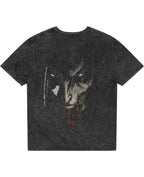 Phantom Rage Washed Tee - back view, oversized acid-wash t-shirt with crimson accent detailing